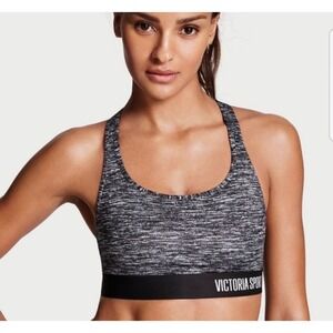 Victoria Sport The Player Racerback Sport Bra Heathered Black White Size S